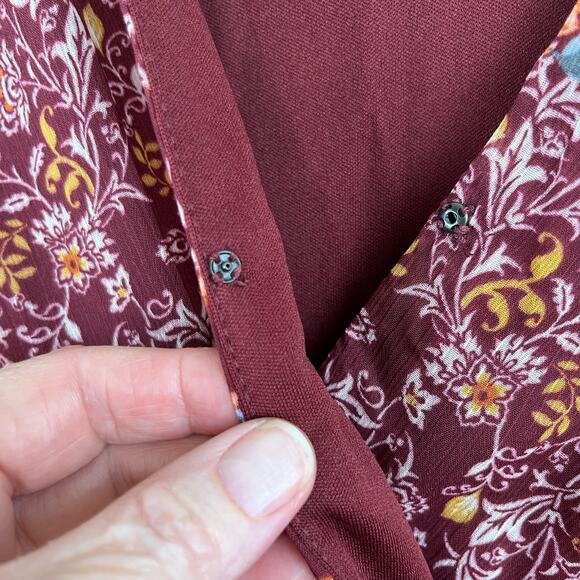 Sandra Darren Burgundy Floral Balloon Sleeve V-Neck Babydoll Mini Dress 6 NWT - Picture 6 of 15